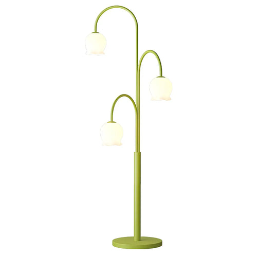 3-Light Green Floral Glass Contemporary Floor Lamp