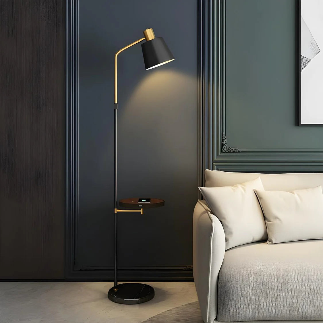 Adjustable Modern Cone Floor Lamp with Side Table