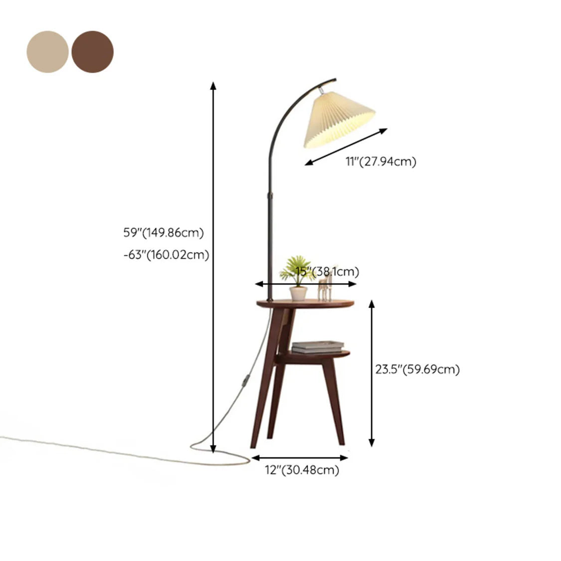 Bedside Adjustable Pleated Side Table Floor Lamp