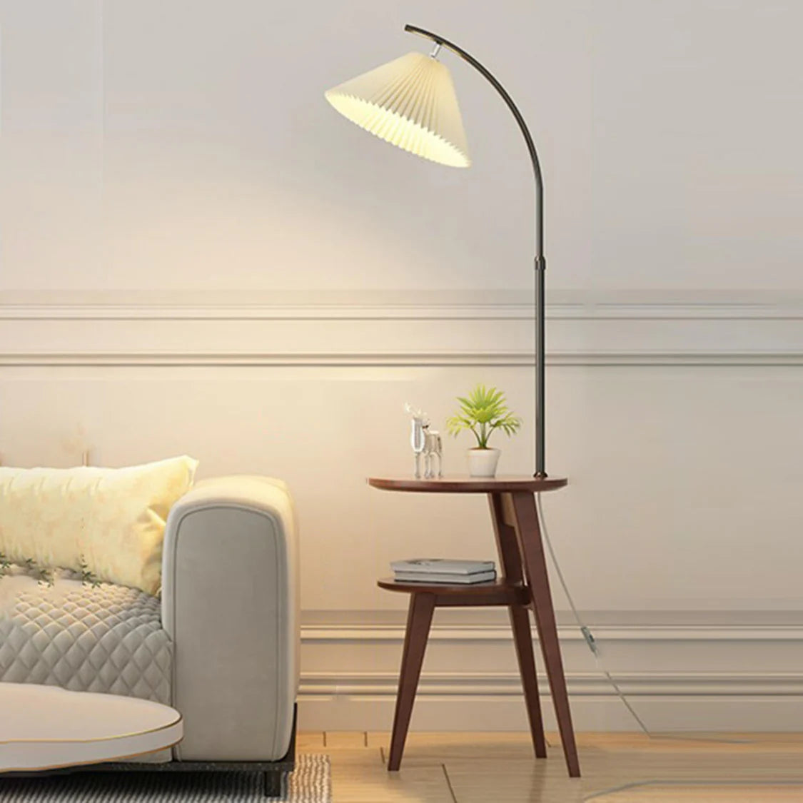 Bedside Adjustable Pleated Side Table Floor Lamp