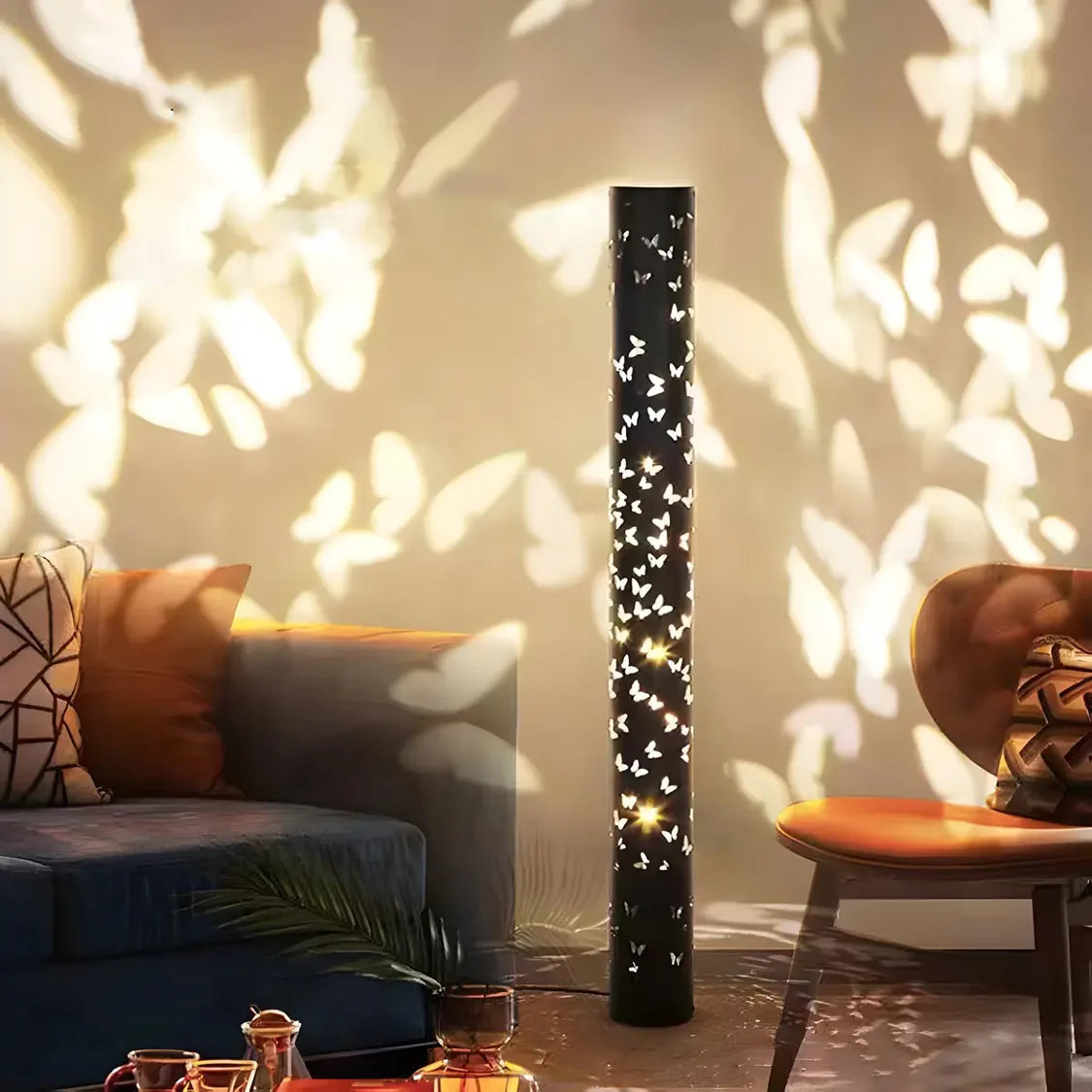 Decorative Butterfly Pattern Cylinder Metal Floor Lamp