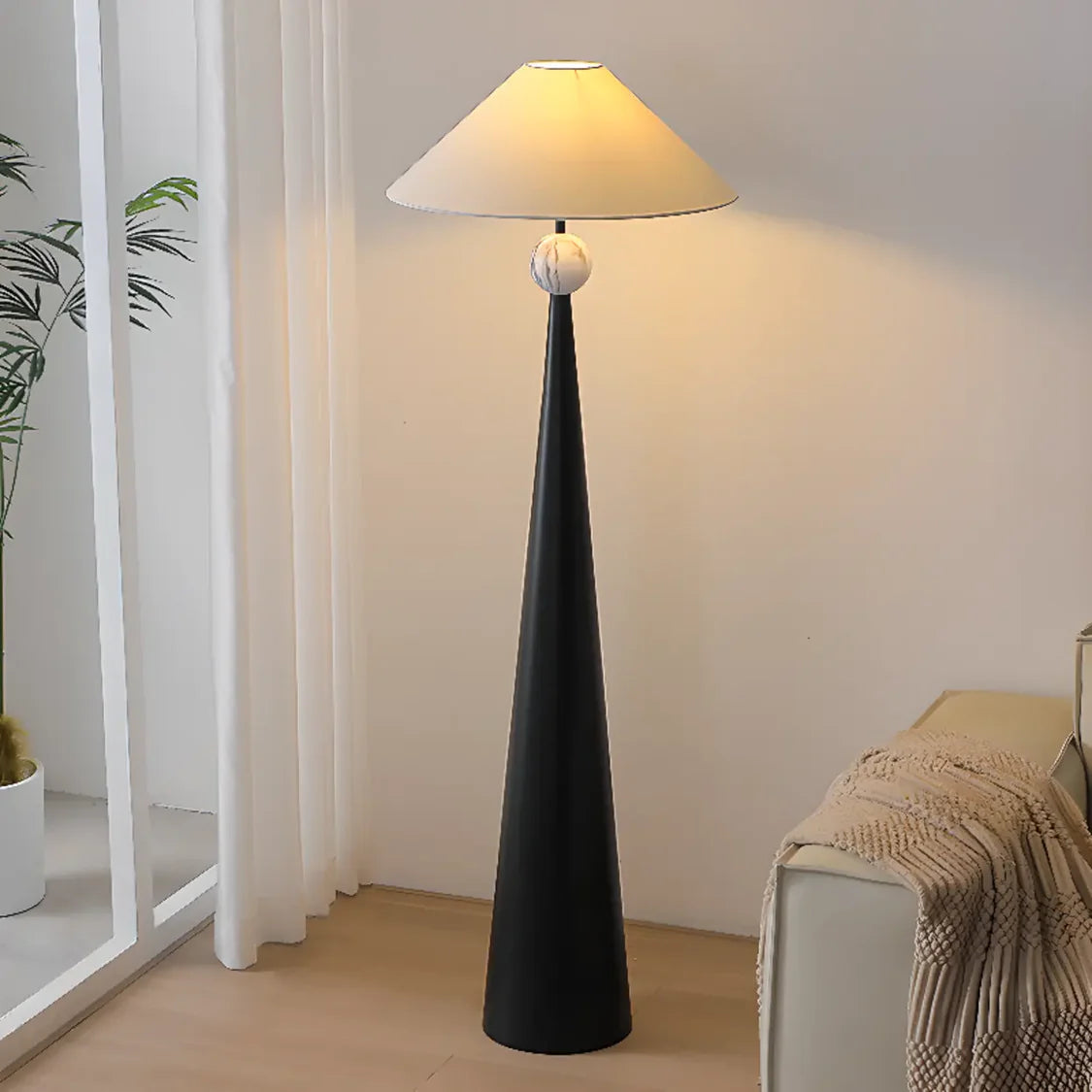 Mid-Century Modern Cone Black Tapered Metal Base Floor Lamp