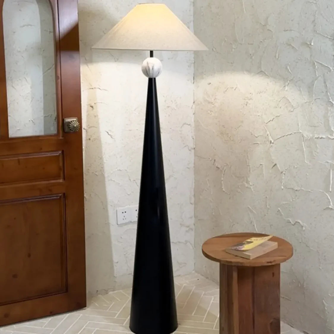 Mid-Century Modern Cone Black Tapered Metal Base Floor Lamp