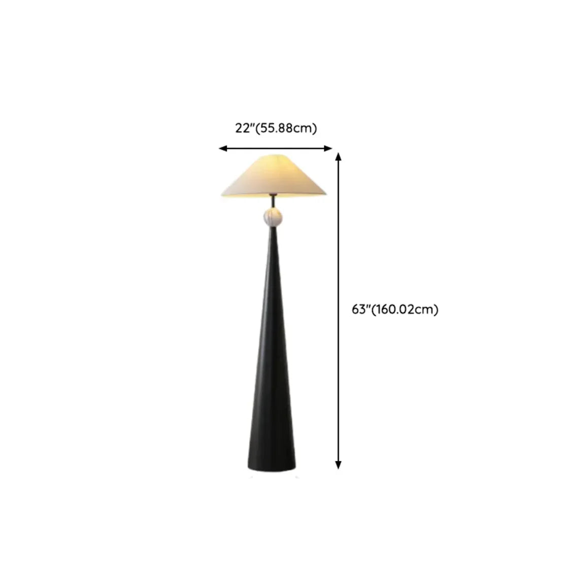 Mid-Century Modern Cone Black Tapered Metal Base Floor Lamp